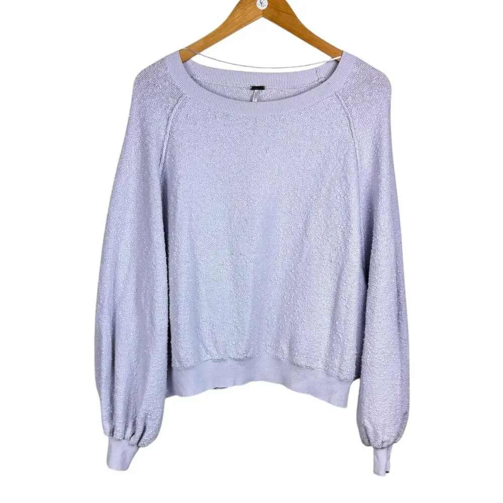 Free People S Lilac Purple Textured Cozy Relaxed Fit Long Sleeve Knit Pullover